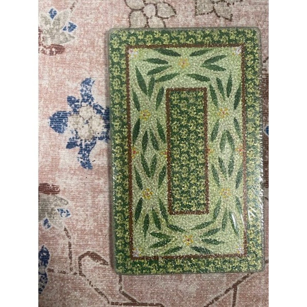 Vintage Green Floral Glass Cutting Board Botanical Garden Rectangular 15x10